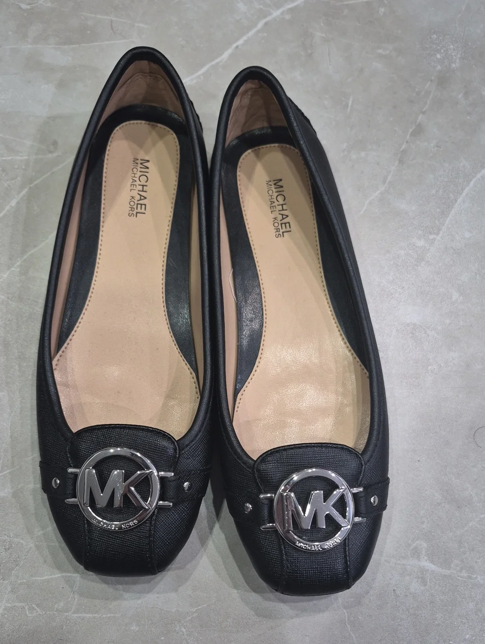 Michael Kors Black MK Logo Square-Toe Ballet Flats